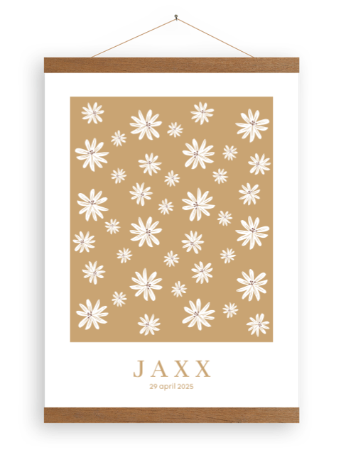 Canvasposter met bloemenprint en houten latjes