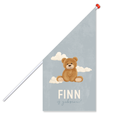 Geboortevlag blauw met teddybeer en wolkjes