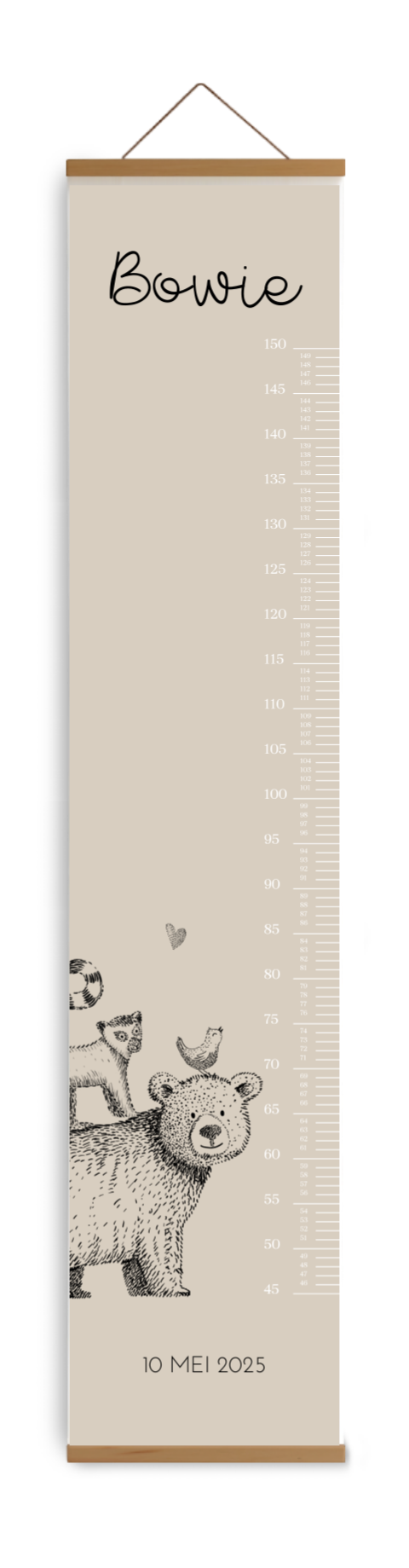 Beige groeimeter met getekende dieren