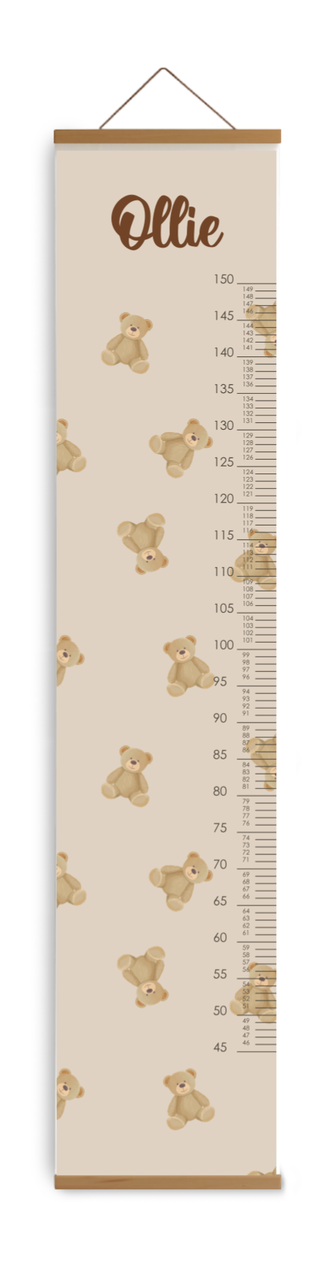 Bewerkbare groeimeter kinderkamer bruin met teddybeertjes