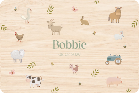 Memorybox met naam en boerderijdieren