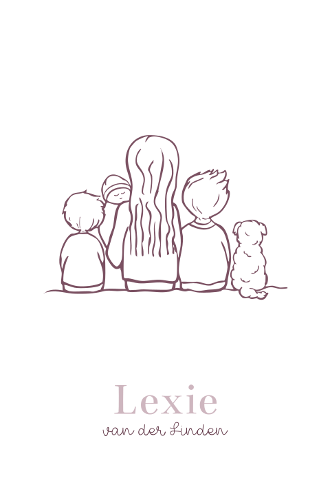 Geboortekaartje meisje zusje lijntekening boomer hond