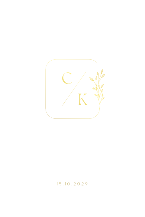 Trouwkaart kalkpapier goudfolie trouwlogo blaadje