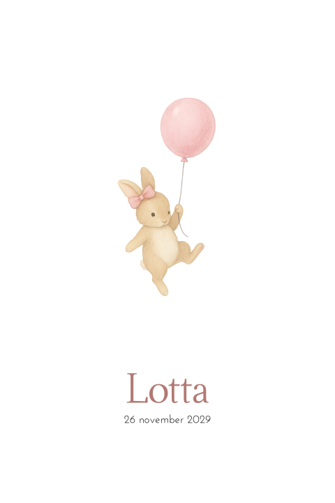 Geboortekaartje meisje lief konijntje ballon
