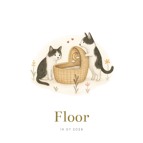 Geboortekaartje illustratie wiegje 2 katten