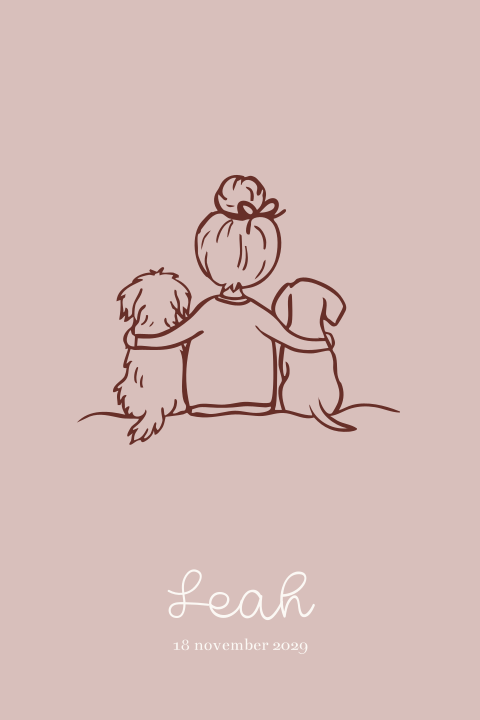 Geboortekaartje meisje lijntekening twee teckels