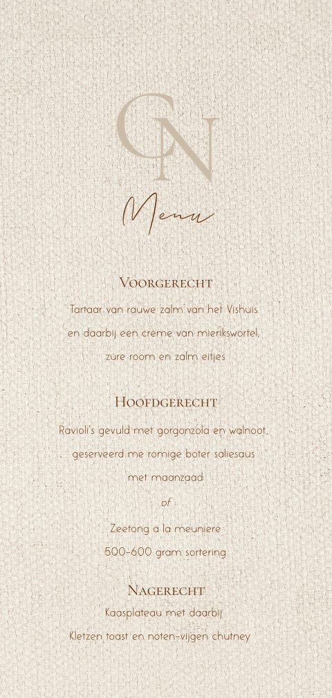 Menukaart en drankenkaart bruiloft linnen look