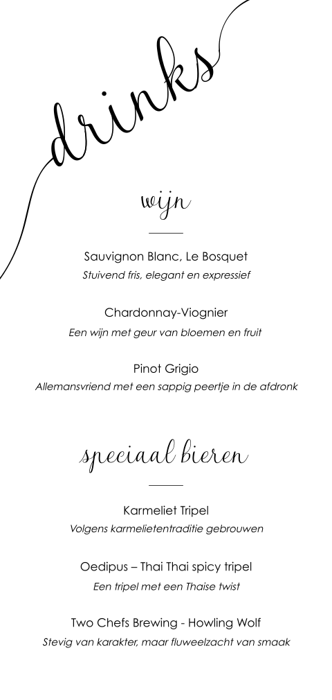 Drankenkaart wijn bier strak design