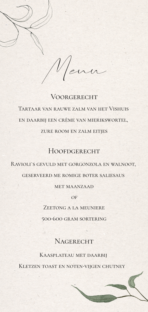 Menukaart en drankenkaart schets bladeren