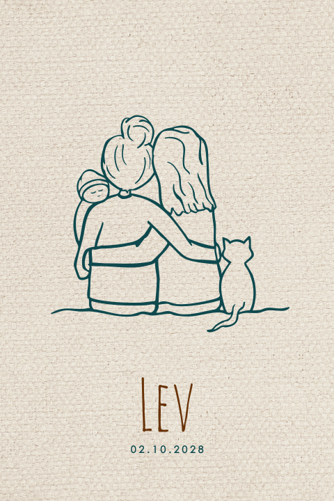 Geboortekaartje lijntekening twee moeders baby