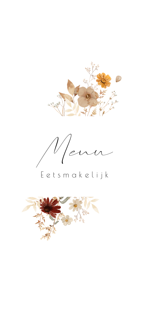 Menukaart bruiloft romantische bloemen aardetinten