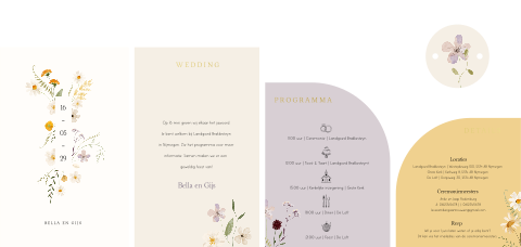 Pocketfold trouwkaarten vrolijke wilde bloemen
