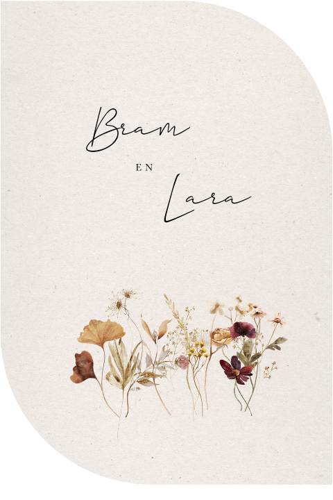 Trouwkaart unieke vorm halfrond bloemen