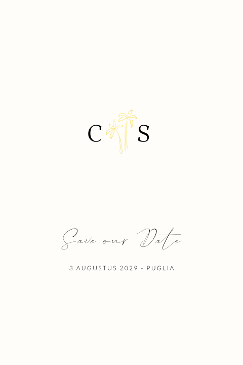 Save the Date beach wedding lijntekening palmbomen