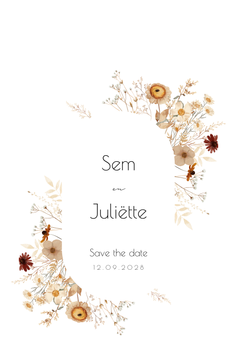 Save the Date kaart met romantische bloemen in aardetinten