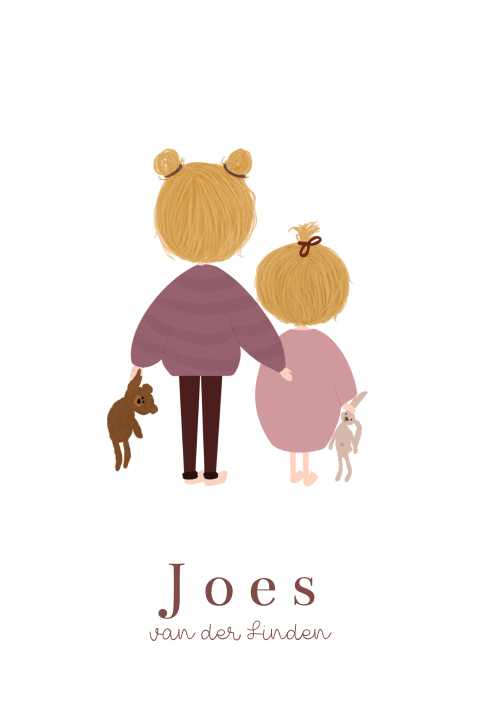 Geboortekaartje meisje zusjes knuffels