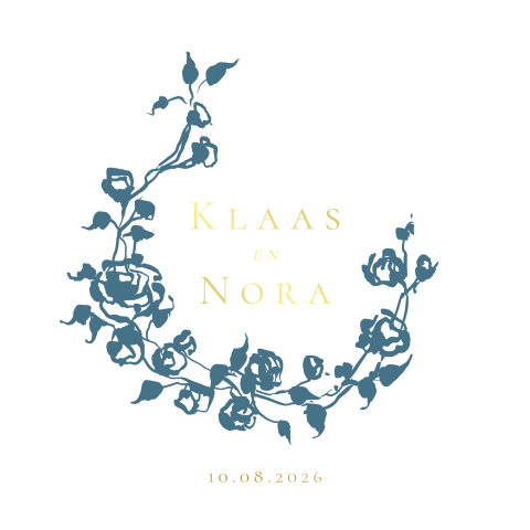 Trouwkaart bloemenkrans blauw