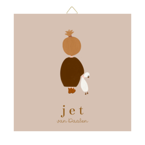 Tegeltje geboorte illustratie meisje knuffel gans