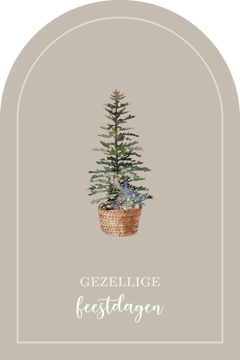 Stijlvolle kerstkaart in beige met kerstboompje