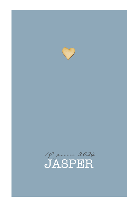 Minimalistisch geboortekaartje jongen met houten hartje