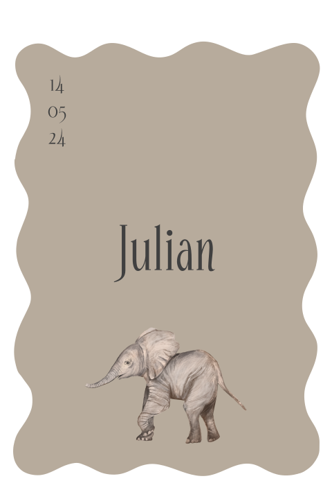 Kaartje in golvende vorm met een olifant