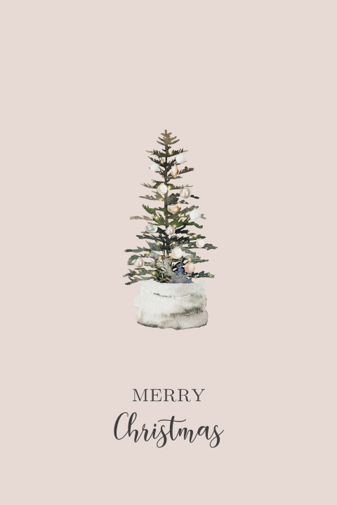 Stijlvolle kerstkaart met kerstboom in oudroze