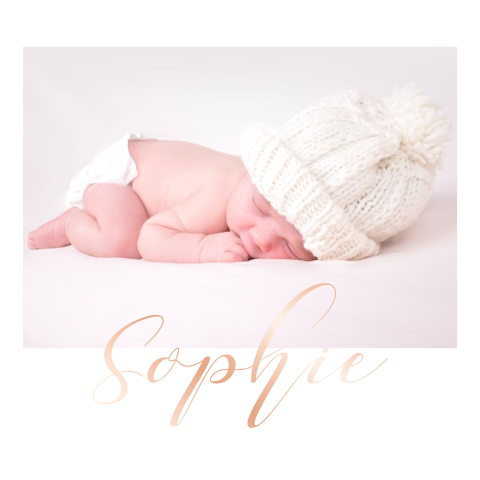 Geboortekaartje meisje met foto voorkant en roséfolie