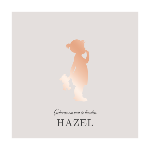 Geboortekaartje meisje met roséfolie en silhouet