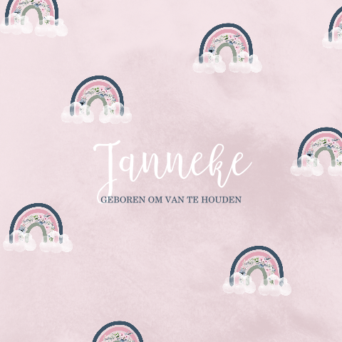 Geboortekaartje meisjes met regenboog en roze watercolor