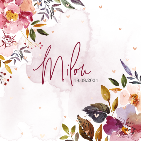 Geboortekaartje voor meisjes met bloemen en roséfolie