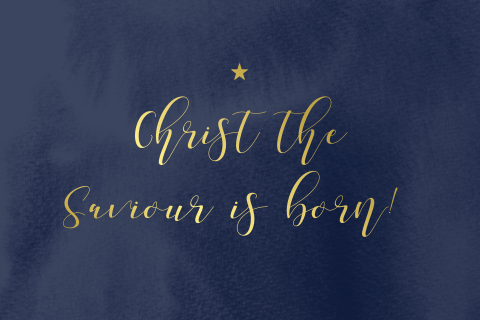 Christelijke kerstkaart donkerblauw met goudfolie
