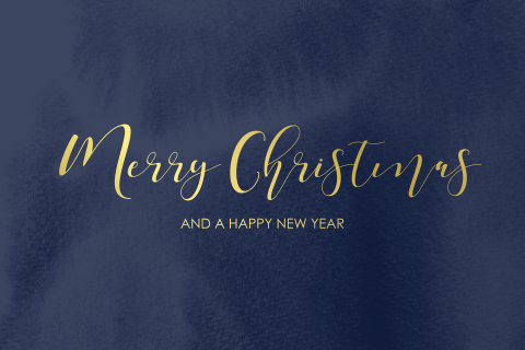 Donkerblauwe kerstkaart met goudfolie