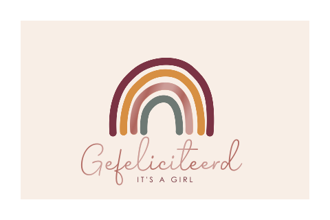 Felicitatie geboorte meisje met regenboog en folie