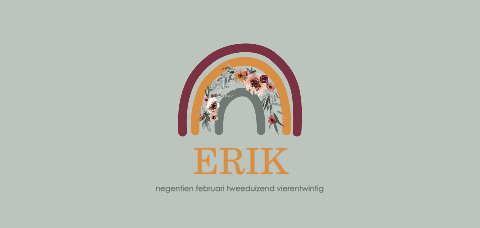Geboortekaartje voor jongen met regenboog en bloemen