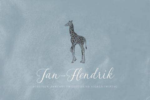 Trend geboortekaartje jongen met giraffe en blauw