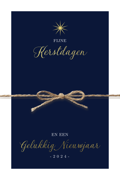 Kerstkaart met touwtje (optioneel) en goudfolie