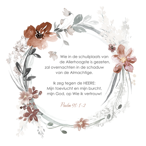 Kaartje sturen met bijbeltekst en bloemenkrans