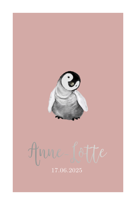 Geboortekaartje dochter met zilverfolie en pinguïn