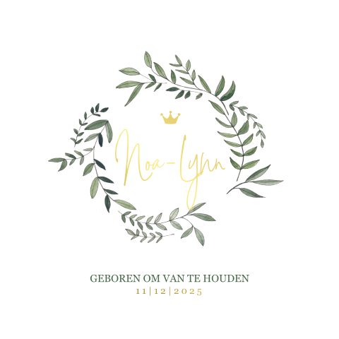 Chique geboortekaartje meisje met kransje en goudfolie