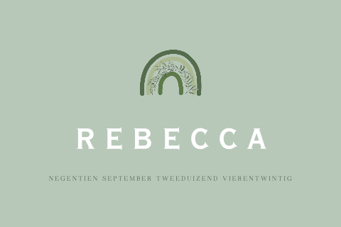Geboortekaartje meisje mint regenboog en blaadjes