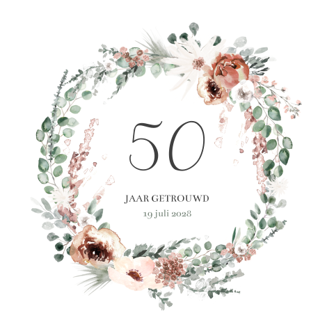 Romantische jubileumkaart met bloemenkrans