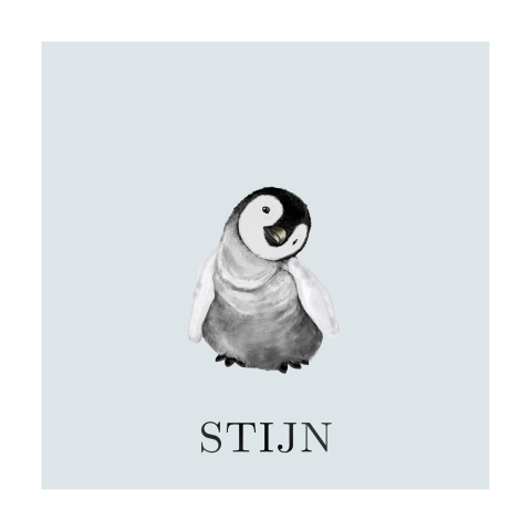 Winter geboortekaartje met pinguïn en zwartfolie