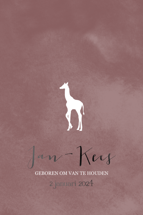 Geboortekaartje jongen met giraf en zwartfolie