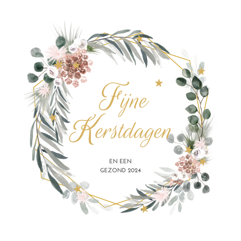 Kerstkaart met eucalyptus krans en sterretjes