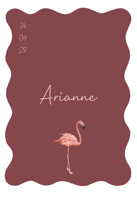 Kaartje in golvende vorm met een flamingo