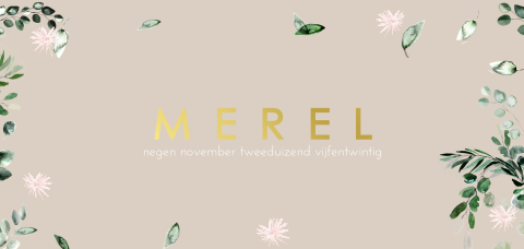 Botanisch geboortekaartje meisje met goudfolie