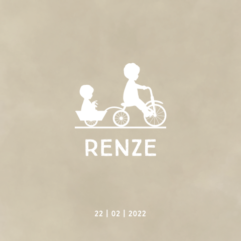 Minimalistsiche geboortekaart silhouet broertjes met fiets
