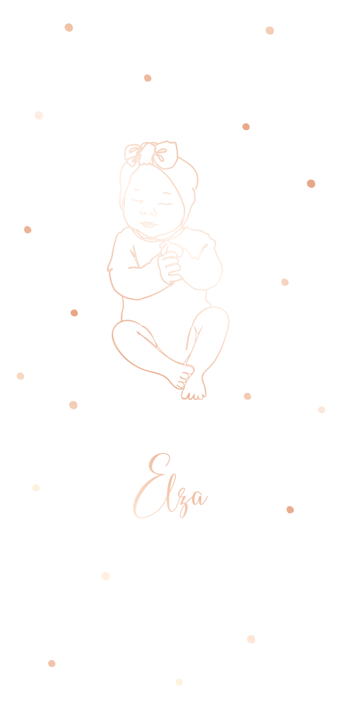 meisjes geboortekaartje met lijntekening baby met bandana