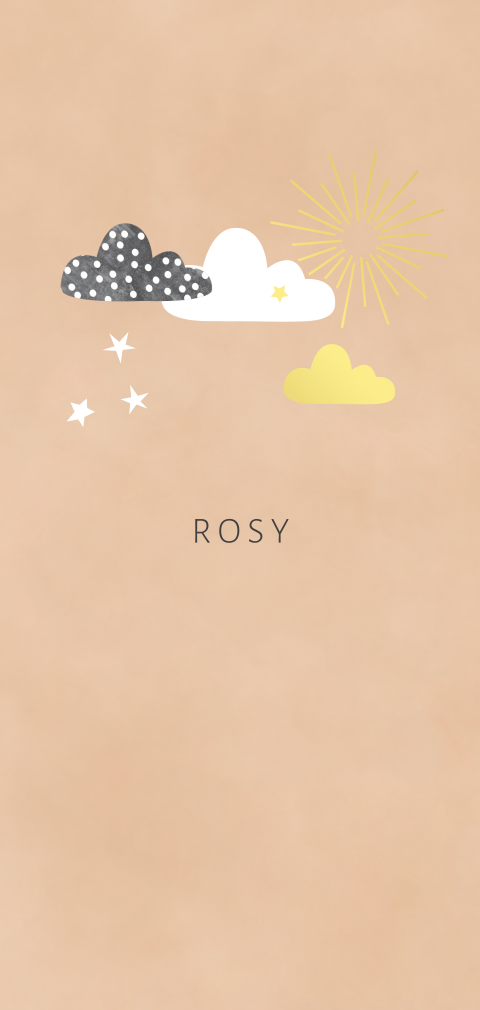trendy folie geboortekaartje meisje met wolken en zon