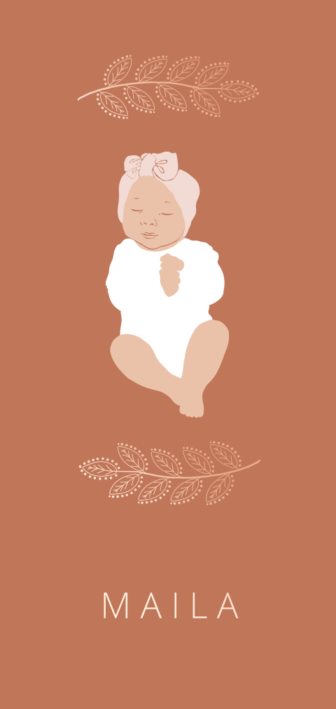 meisjes geboortekaartje met baby met bandana roséfolie